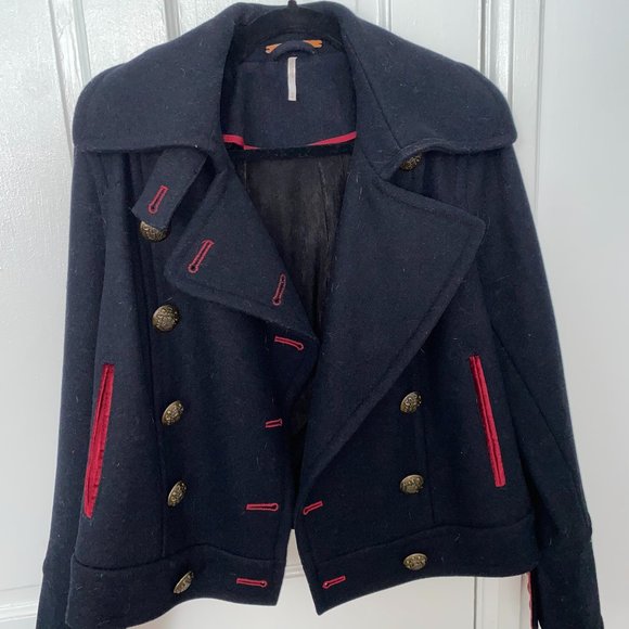 NWOT Free People Medium Mid-waist Pea Coat with Embroidery